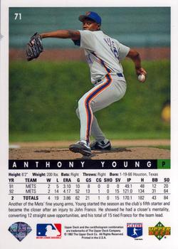 1993 Upper Deck #71 Anthony Young Back