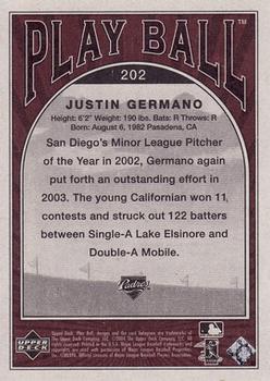 2004 Upper Deck - 2004 Upper Deck Play Ball Update #202 Justin Germano Back
