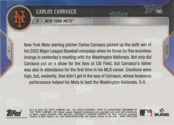 2022 Topps Now #282 Carlos Carrasco Back