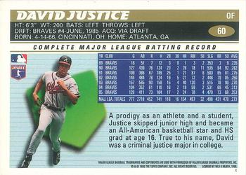 1996 Topps Team Topps Atlanta Braves #60 David Justice Back