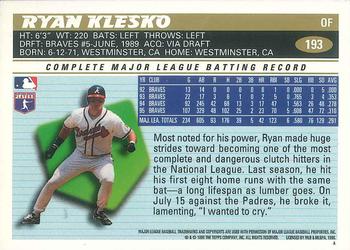 1996 Topps Team Topps Atlanta Braves #193 Ryan Klesko Back