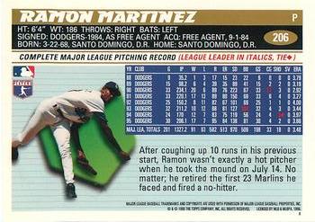 1996 Topps Team Topps Los Angeles Dodgers #206 Ramon Martinez Back