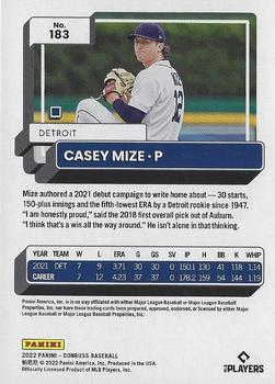 2022 Donruss - Artist Proof #183 Casey Mize Back