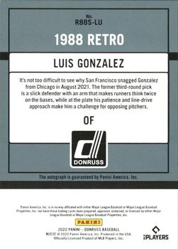 2022 Donruss - Retro 1988 Signatures Holo #R88S-LU Luis Gonzalez Back