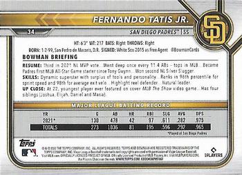 2022 Bowman - Fuchsia #34 Fernando Tatis Jr. Back