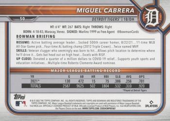 2022 Bowman - Fuchsia #50 Miguel Cabrera Back