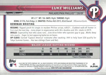 2022 Bowman - Purple #11 Luke Williams Back