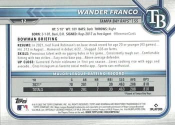 2022 Bowman - Blue #12 Wander Franco Back