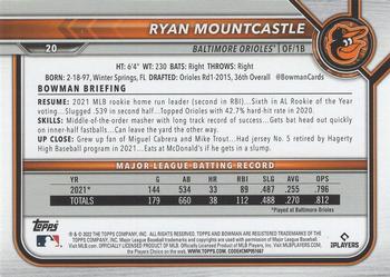 2022 Bowman - Yellow #20 Ryan Mountcastle Back