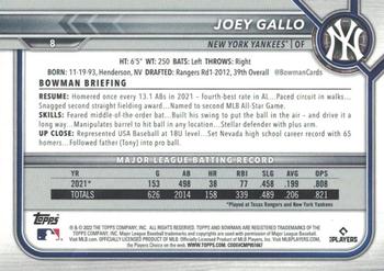 2022 Bowman - Gold #8 Joey Gallo Back