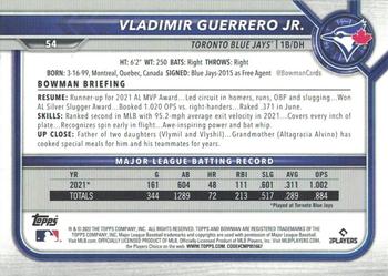 2022 Bowman - Orange #54 Vladimir Guerrero Jr. Back