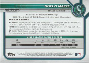 2022 Bowman - Prospects #BP-63 Noelvi Marte Back
