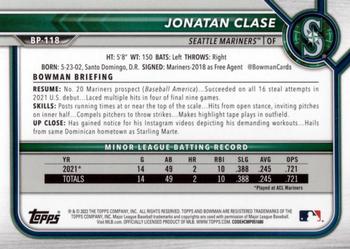 2022 Bowman - Prospects #BP-118 Jonatan Clase Back
