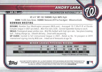2022 Bowman - Prospects Purple #BP-70 Andry Lara Back