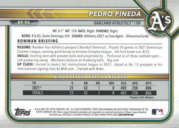 2022 Bowman - Prospects Purple #BP-94 Pedro Pineda Back