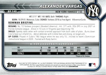 2022 Bowman - Prospects Blue #BP-140 Alexander Vargas Back