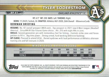 2022 Bowman - Prospects Platinum #BP-41 Tyler Soderstrom Back