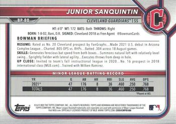 2022 Bowman - Prospects Platinum #BP-80 Junior Sanquintin Back