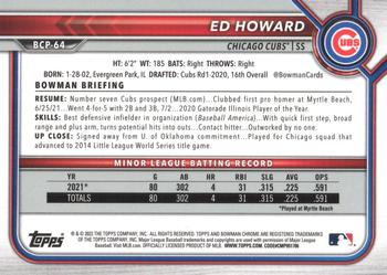 2022 Bowman - Chrome Prospects Speckle Refractor #BCP-64 Ed Howard Back