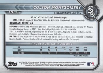 2022 Bowman - Chrome Prospects Green Refractor #BCP-71 Colson Montgomery Back