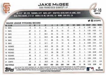 2022 Topps San Francisco Giants #SF-10 Jake McGee Back