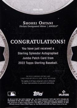 2022 Topps Sterling - Sterling Splendor Jumbo Patch Autographs Silver #SSJPA-SHO Shohei Ohtani Back