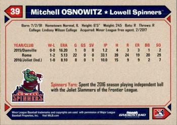 2017 Grandstand Lowell Spinners #NNO Mitchell Osnowitz Back