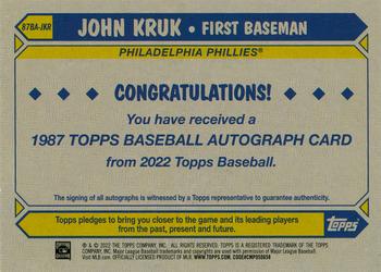 2022 Topps - 1987 Topps Baseball 35th Anniversary Autographs (Series Two) #87BA-JKR John Kruk Back