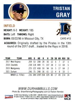 2022 Choice Durham Bulls #13 Tristan Gray Back