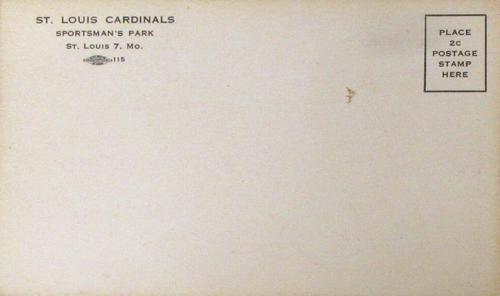 1951-52 St. Louis Cardinals Postcards #NNO Gerry Staley Back