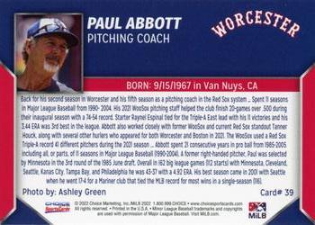 2022 Choice Worcester Red Sox #39 Paul Abbott Back