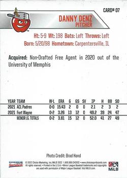 2022 Choice Fort Wayne TinCaps #07 Danny Denz Back