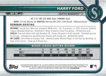2022 Bowman - Prospects Green Pattern #BP-78 Harry Ford Back