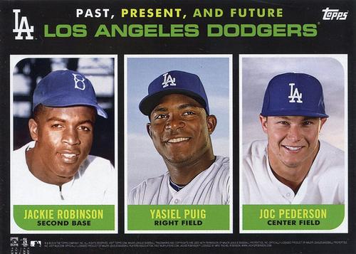 2015 Topps Past, Present, and Future 5x7 #NNO Jackie Robinson / Yasiel Puig / Joc Pederson Front