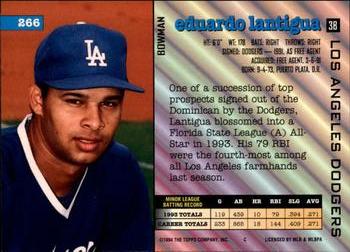 1994 Bowman #266 Eduardo Lantigua Back