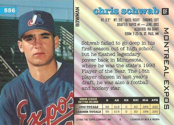 1994 Bowman #556 Chris Schwab Back