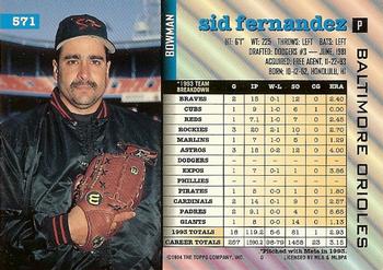 1994 Bowman #571 Sid Fernandez Back