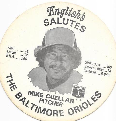 1976 English's Chicken Baltimore Orioles Lids (Large) #NNO Mike Cuellar Front
