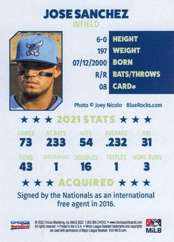 2022 Choice Wilmington Blue Rocks #08 Jose Sanchez Back