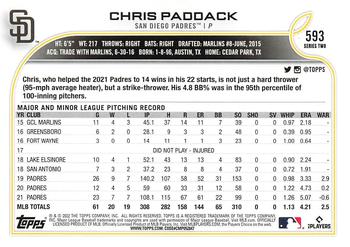 2022 Topps - Gold Star #593 Chris Paddack Back