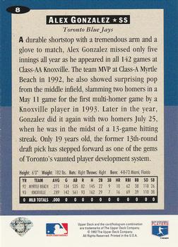 1994 Collector's Choice #8 Alex Gonzalez Back