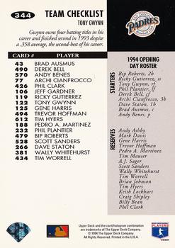 1994 Collector's Choice #344 Tony Gwynn Back