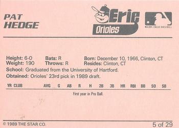 1989 Star Erie Orioles - Platinum #5 Pat Hedge Back