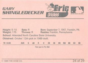 1989 Star Erie Orioles - Platinum #24 Gary Shingledecker Back