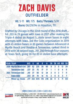 2022 Choice Iowa Cubs #04 Zach Davis Back