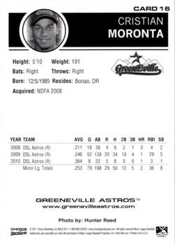 2011 Choice Greeneville Astros #16 Cristian Moronta Back