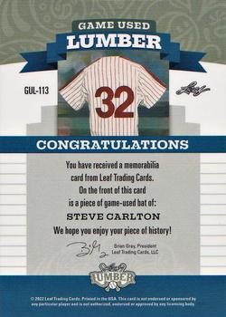 2022 Leaf Lumber - Game Used Lumber Relics Purple #GUL-113 Steve Carlton Back