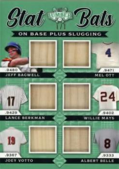 2022 Leaf Lumber - Stat Bats Relics: On Base + Slugging Emerald #SBO-01 Jeff Bagwell / Mel Ott / Lance Berkman / Willie Mays / Joey Votto / Albert Belle Front