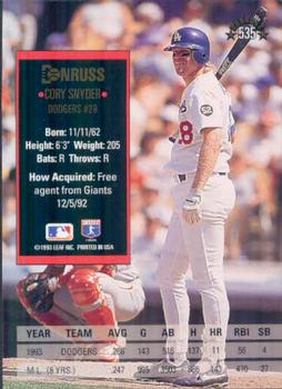 1994 Donruss #535 Cory Snyder Back