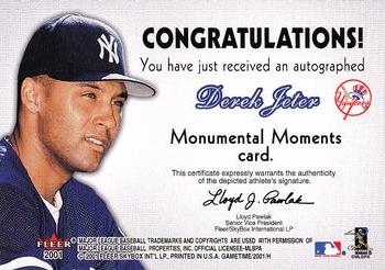 2001 Fleer Game Time - Derek Jeter Monumental Moments Autographed #NNO Derek Jeter Back